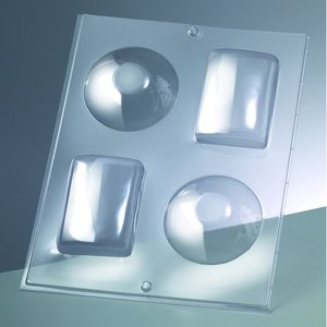 3-D Gjutform för tvål 75 x 55 mm / 80 x - runda + kvadrat / 2 delar