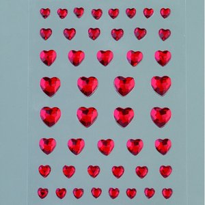 Strass akryl självhäftande 4 6 8 10 mm - röda 46-pack Hjärta